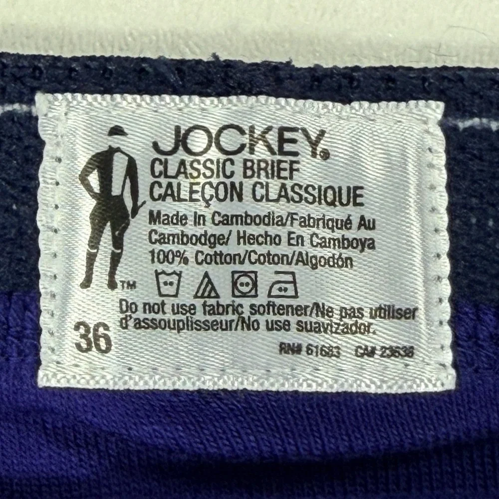Jockey Mens Classic Brief 3 Pack Blue Cotton Y-Front Fly Underwear Size 36 NWOT
